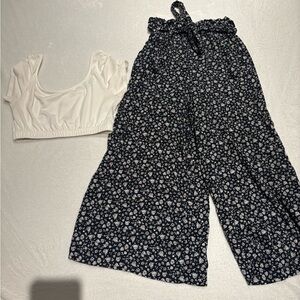 American Eagle Outfitters Navy Floral Wide-Leg Pants
